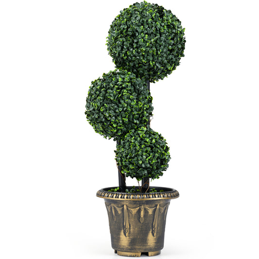 29 Inch Artificial Boxwood Topiary Tree, Triple Ball Shrubs Faux Plants Green at Gallery Canada