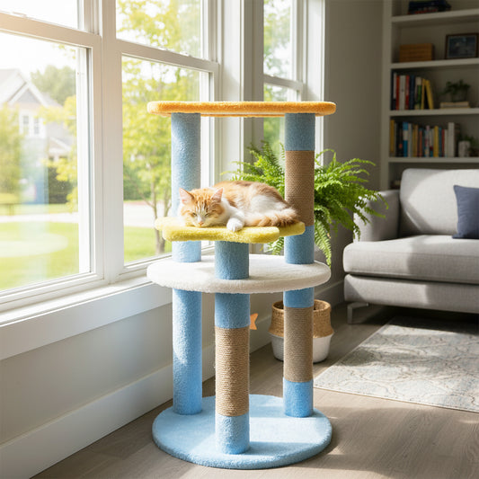 29 Inches Cute Modern Cat Tree with Star and Moon Shaped Platforms, Blue Cat Trees Condos & Scratchers Blue at Gallery Canada