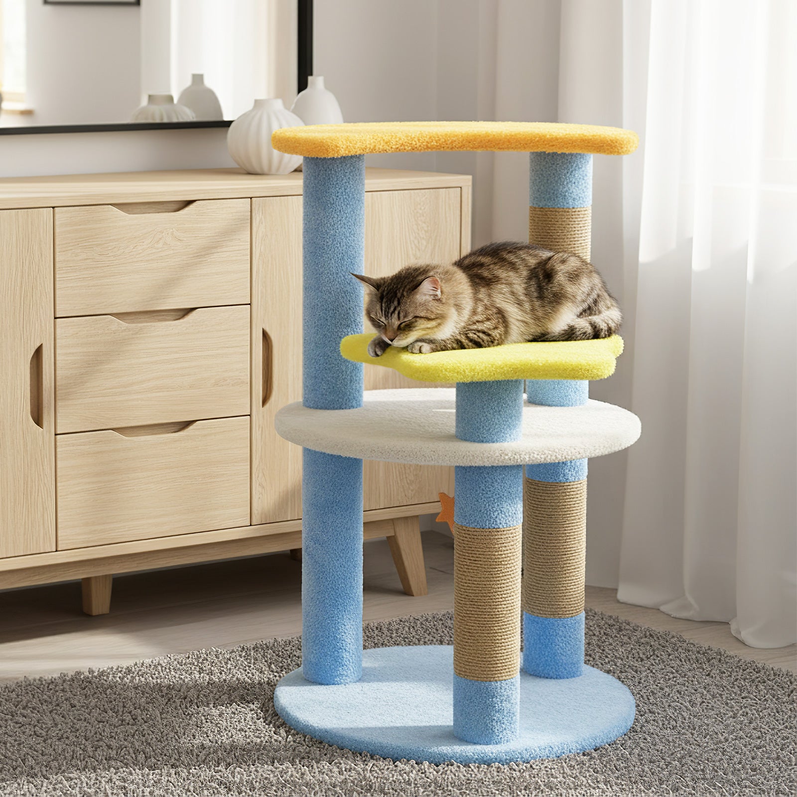 29 Inches Cute Modern Cat Tree with Star and Moon Shaped Platforms, Blue Cat Trees Condos & Scratchers at Gallery Canada