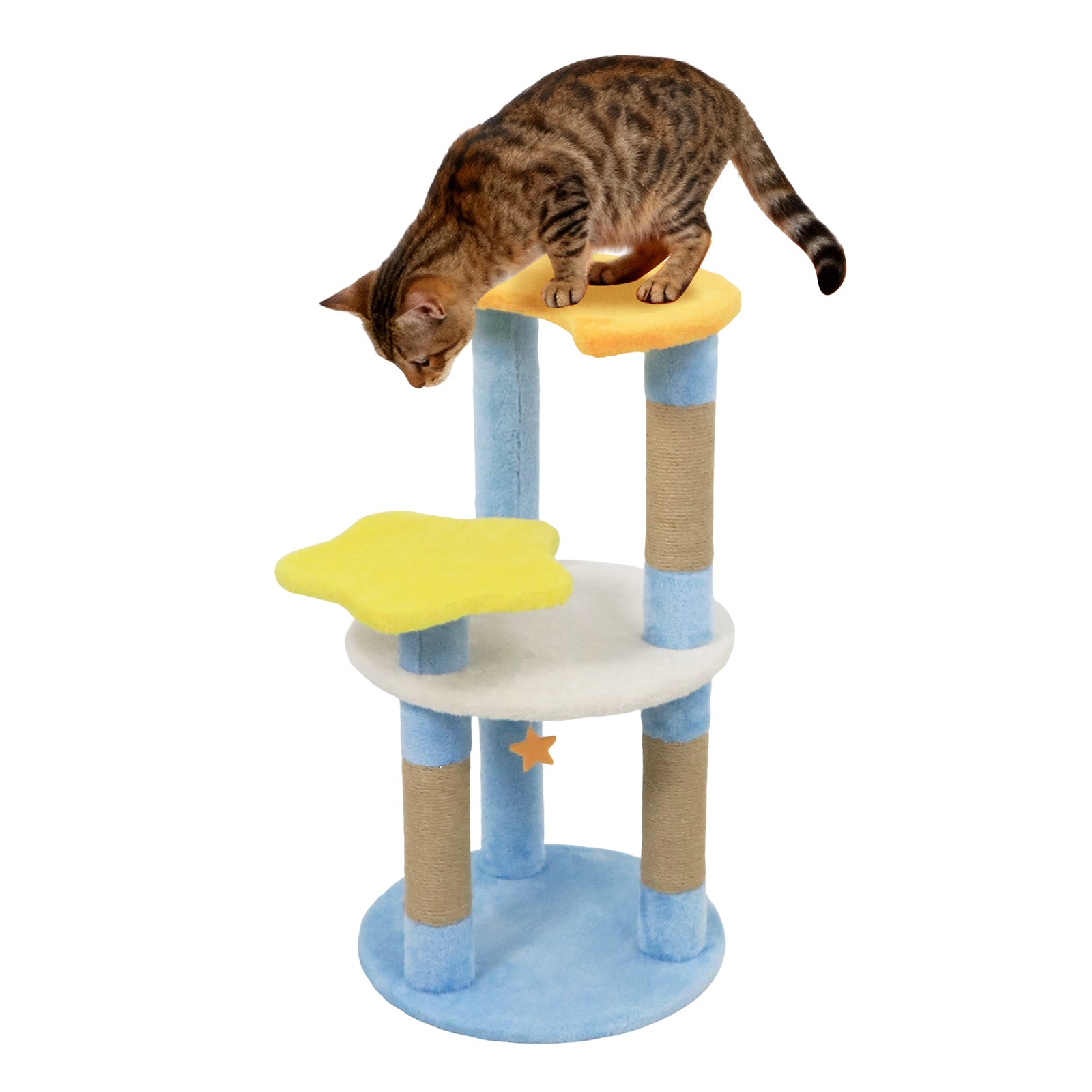 29 Inches Cute Modern Cat Tree with Star and Moon Shaped Platforms, Blue Cat Trees Condos & Scratchers at Gallery Canada