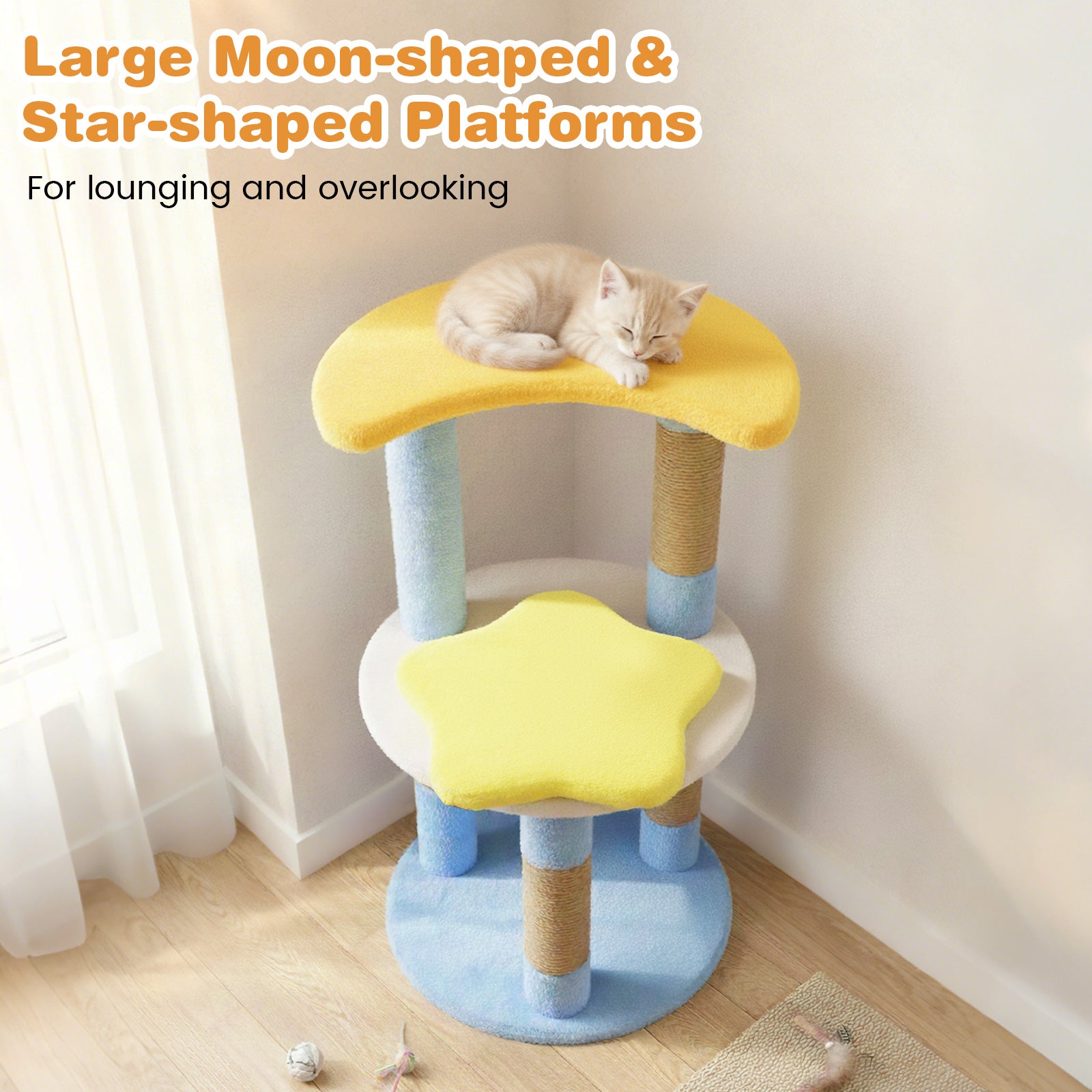 29 Inches Cute Modern Cat Tree with Star and Moon Shaped Platforms, Blue Cat Trees Condos & Scratchers at Gallery Canada