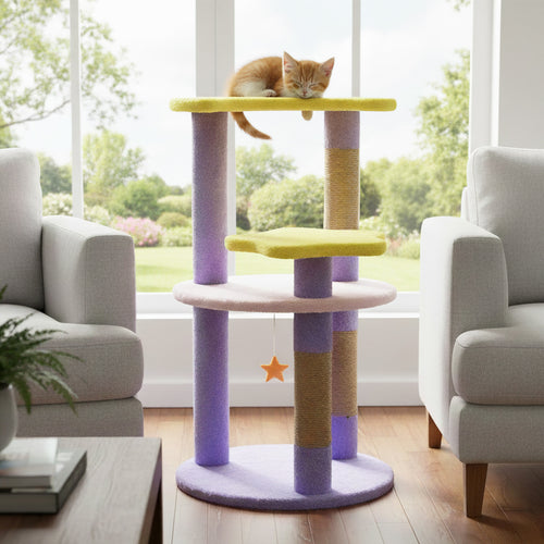 29 Inches Cute Modern Cat Tree with Star and Moon Shaped Platforms, Purple