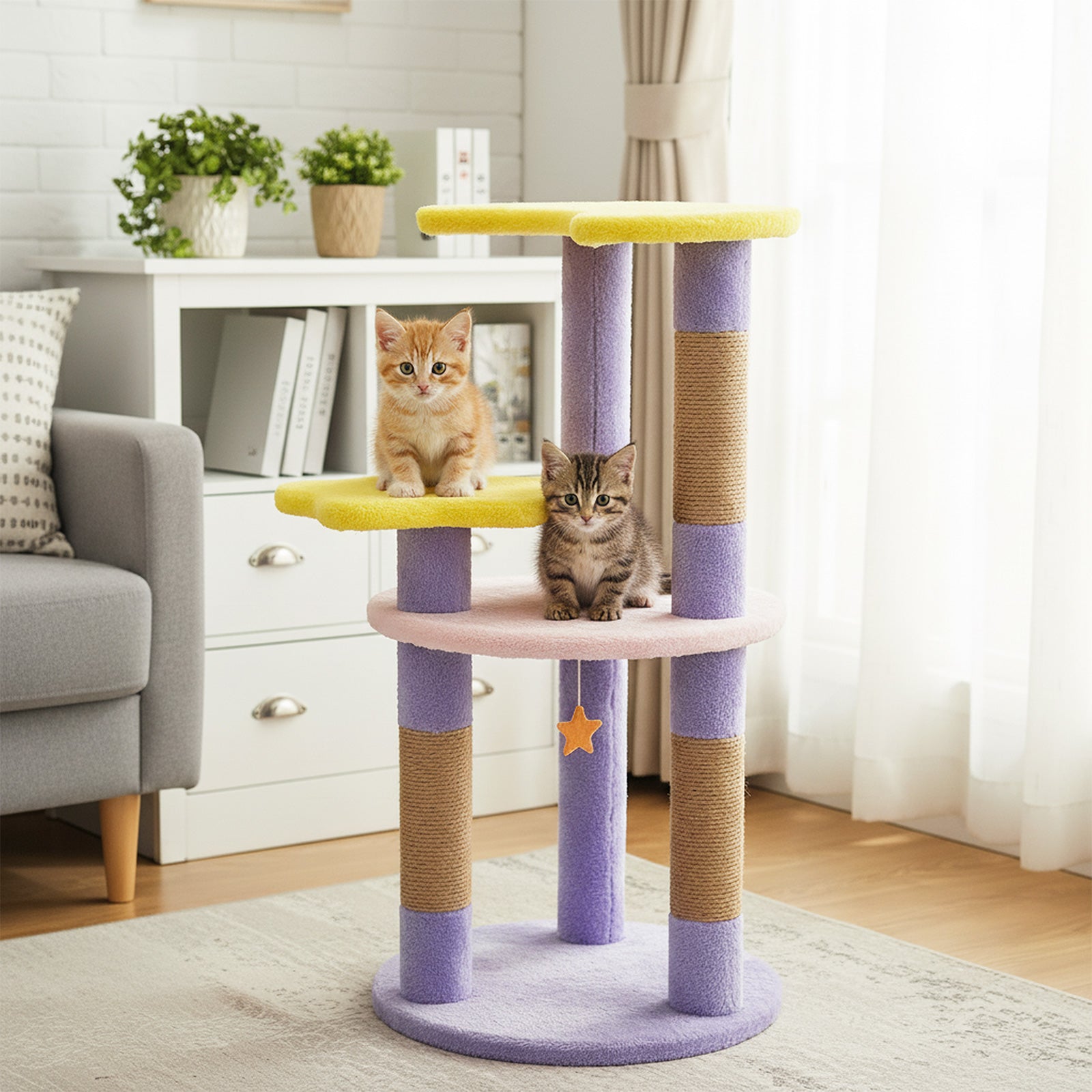 29 Inches Cute Modern Cat Tree with Star and Moon Shaped Platforms, Purple Cat Trees Condos & Scratchers at Gallery Canada