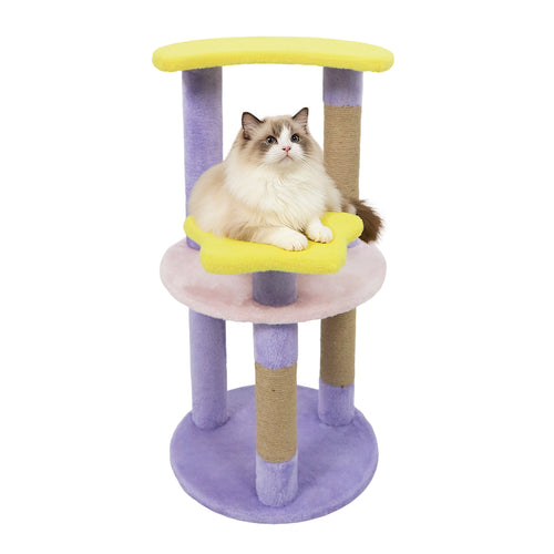 29 Inches Cute Modern Cat Tree with Star and Moon Shaped Platforms, Purple