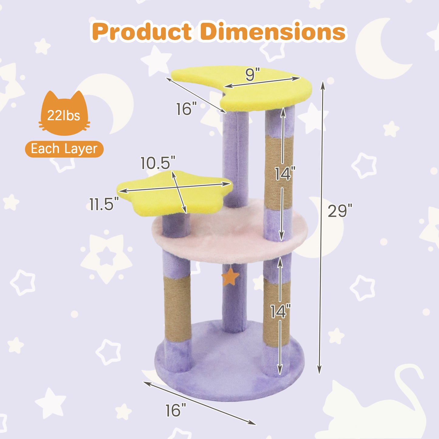 29 Inches Cute Modern Cat Tree with Star and Moon Shaped Platforms, Purple Cat Trees Condos & Scratchers at Gallery Canada