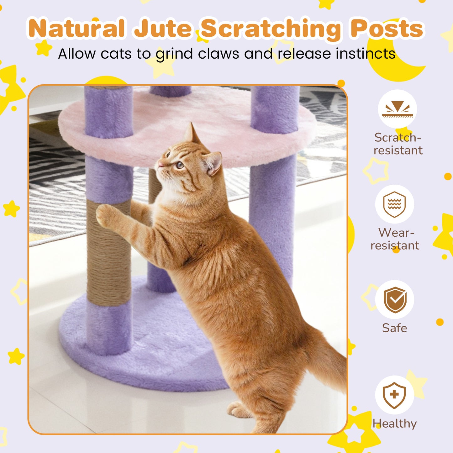 29 Inches Cute Modern Cat Tree with Star and Moon Shaped Platforms, Purple Cat Trees Condos & Scratchers at Gallery Canada