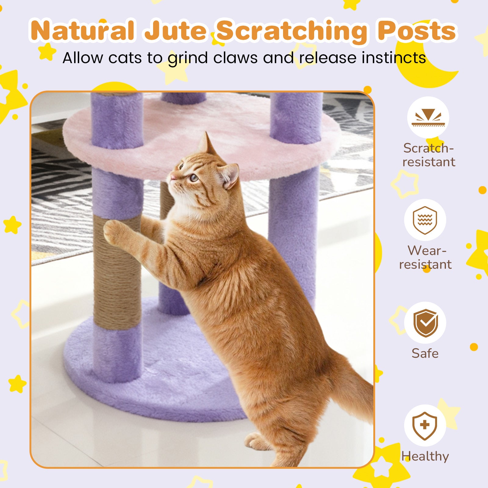 29 Inches Cute Modern Cat Tree with Star and Moon Shaped Platforms, Purple Cat Trees Condos & Scratchers at Gallery Canada