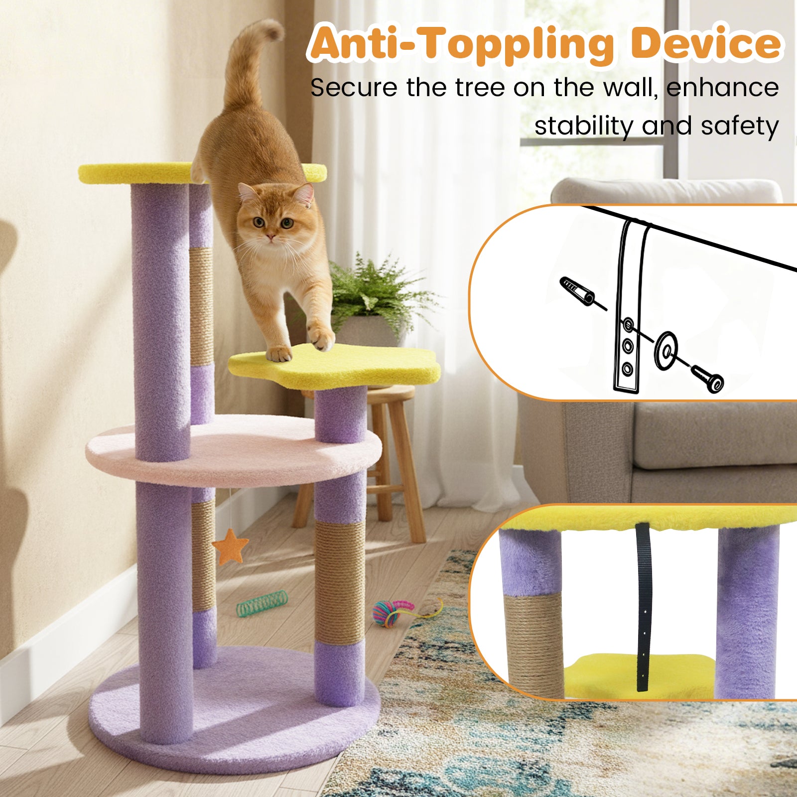 29 Inches Cute Modern Cat Tree with Star and Moon Shaped Platforms, Purple Cat Trees Condos & Scratchers at Gallery Canada