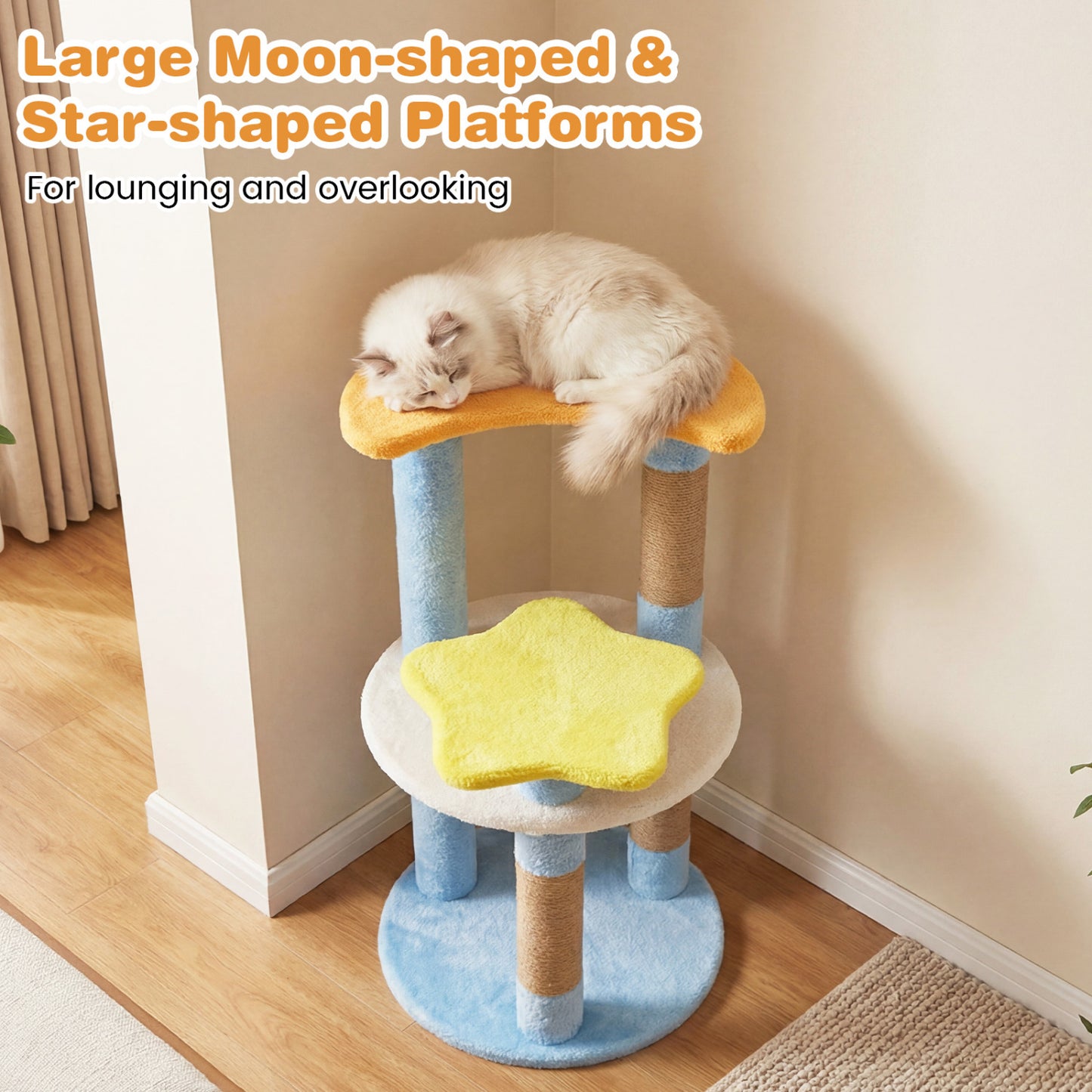 29 Inches Cute Modern Cat Tree with Star and Moon Shaped Platforms, Blue Cat Trees Condos & Scratchers at Gallery Canada