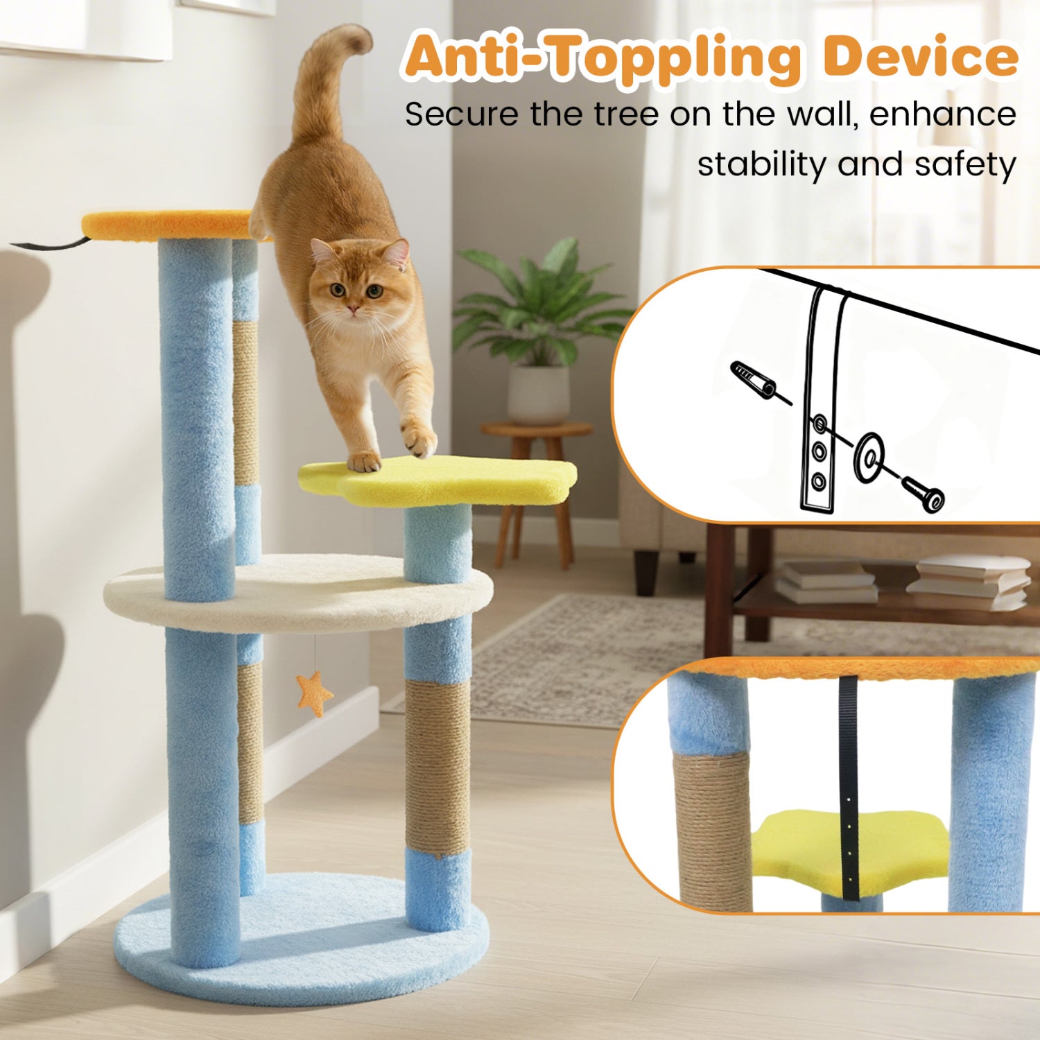 29 Inches Cute Modern Cat Tree with Star and Moon Shaped Platforms, Blue Cat Trees Condos & Scratchers at Gallery Canada