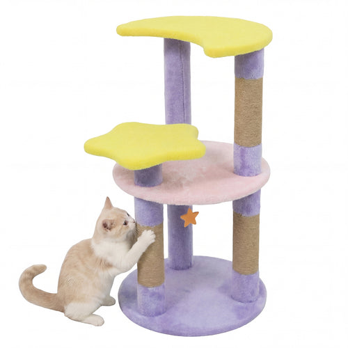 29 Inches Cute Modern Cat Tree with Star and Moon Shaped Platforms, Purple