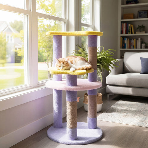 29 Inches Cute Modern Cat Tree with Star and Moon Shaped Platforms, Purple