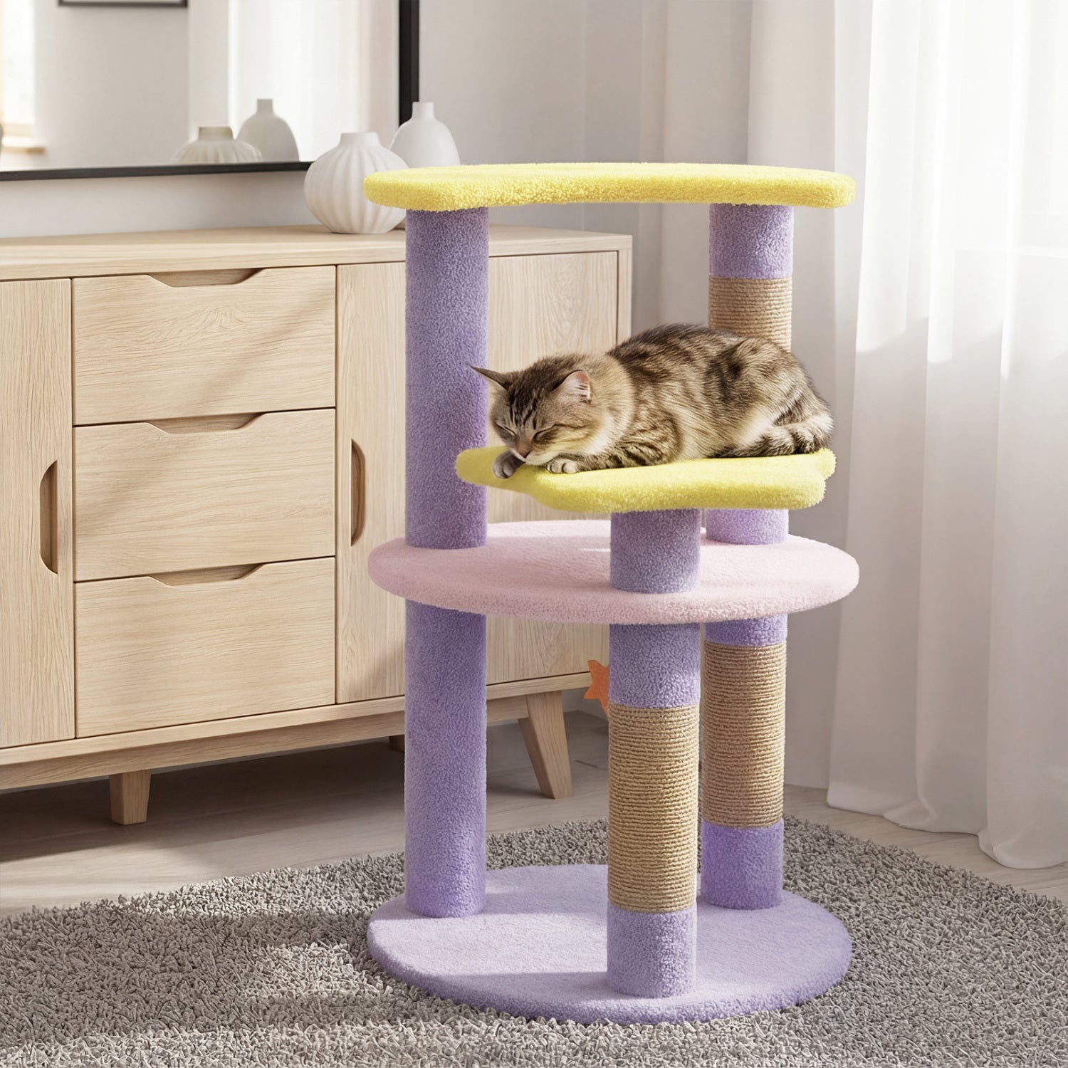 29 Inches Cute Modern Cat Tree with Star and Moon Shaped Platforms, Purple Cat Trees Condos & Scratchers at Gallery Canada