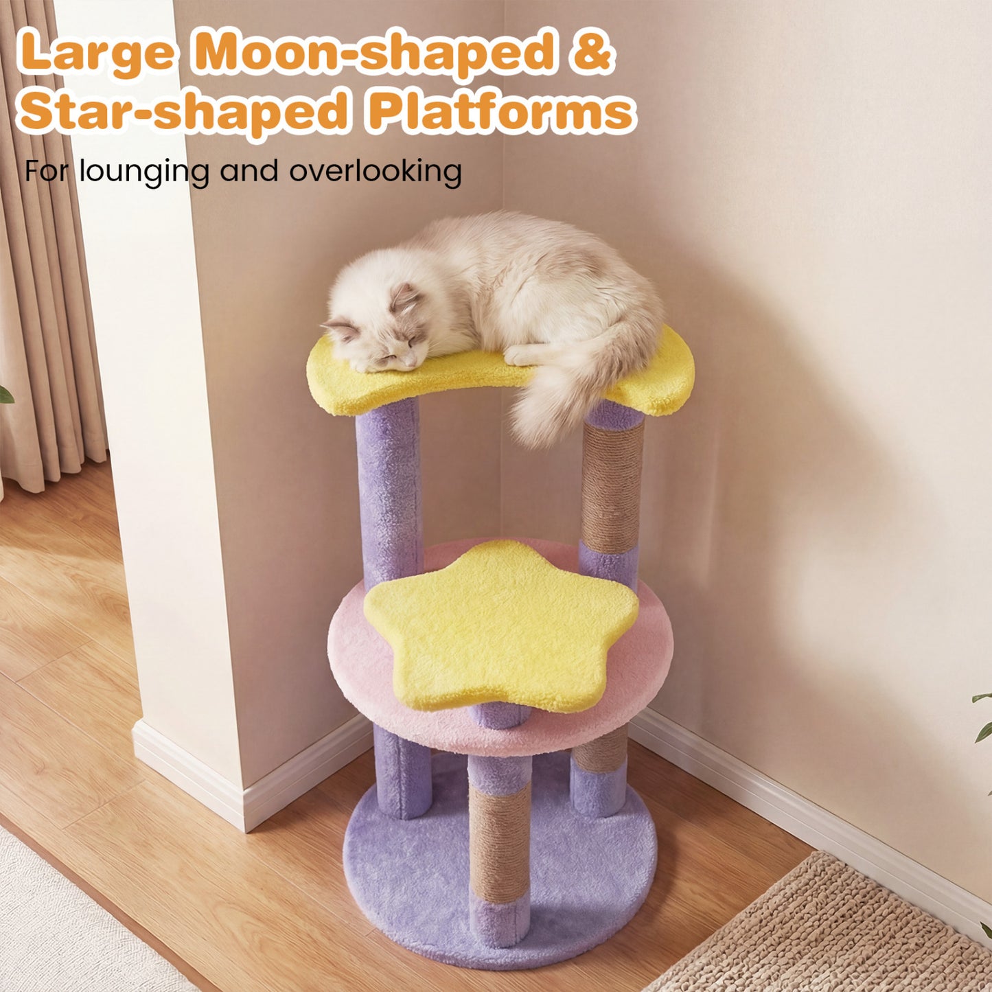 29 Inches Cute Modern Cat Tree with Star and Moon Shaped Platforms, Purple Cat Trees Condos & Scratchers at Gallery Canada