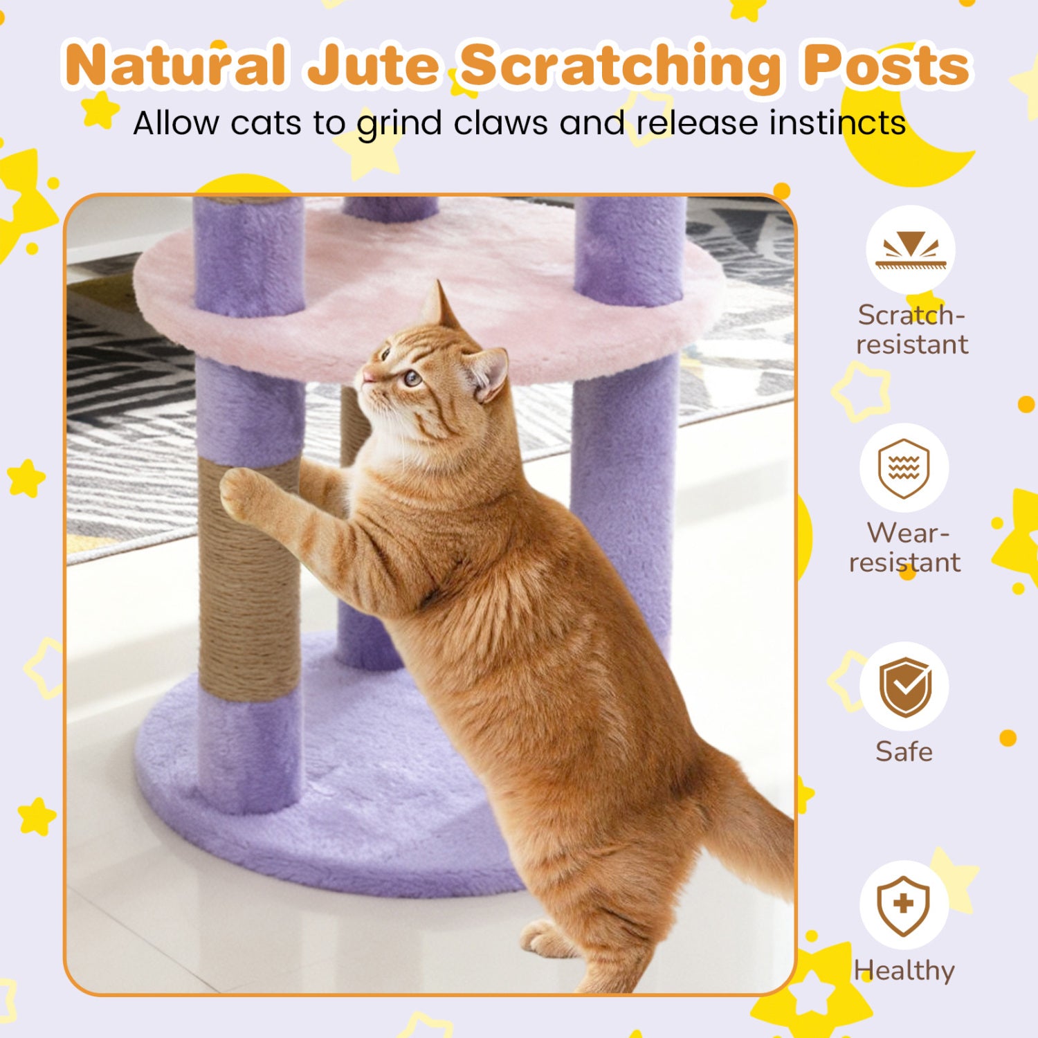 29 Inches Cute Modern Cat Tree with Star and Moon Shaped Platforms, Purple Cat Trees Condos & Scratchers at Gallery Canada