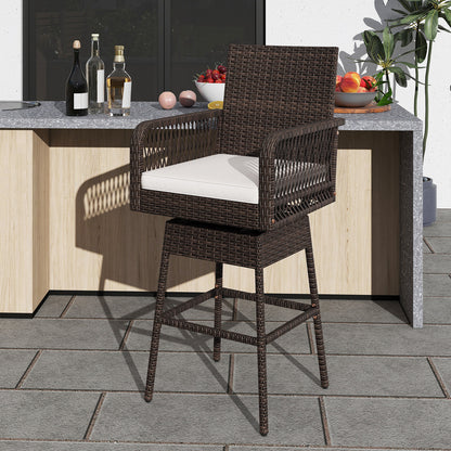 29 Inches Patio 360° Swivel Bar Stool with Cross-Woven Armrests and Seat Cushion, White Bar Stools at Gallery Canada