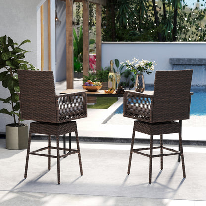 29 Inches Patio 360° Swivel Bar Stool with Cross-Woven Armrests and Seat Cushion, White Bar Stools at Gallery Canada