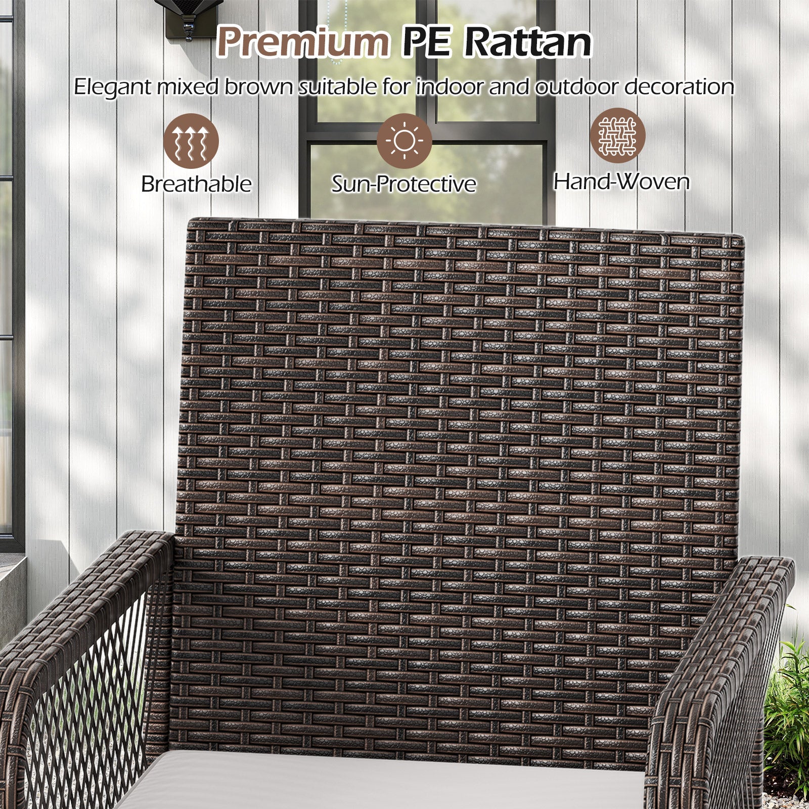 29 Inches Patio 360° Swivel Bar Stool with Cross-Woven Armrests and Seat Cushion, White Bar Stools at Gallery Canada