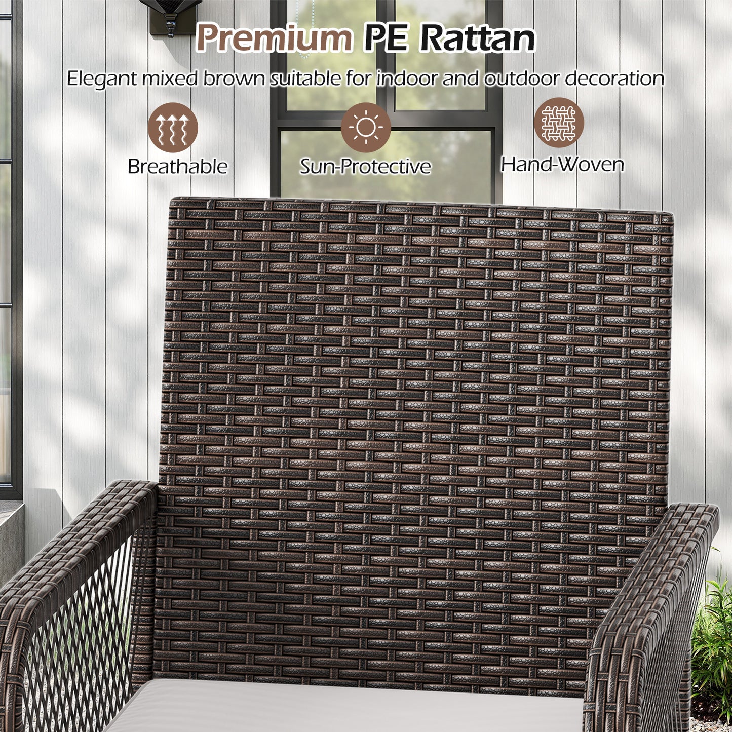 29 Inches Patio 360° Swivel Bar Stool with Cross-Woven Armrests and Seat Cushion, White Bar Stools at Gallery Canada