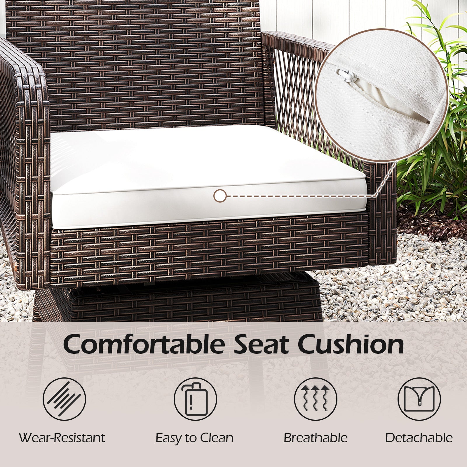 29 Inches Patio 360° Swivel Bar Stool with Cross-Woven Armrests and Seat Cushion, White Bar Stools at Gallery Canada