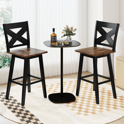 29" Rubberwood Swivel Barstools Set of 2 with Backrest and Large Seat, Black