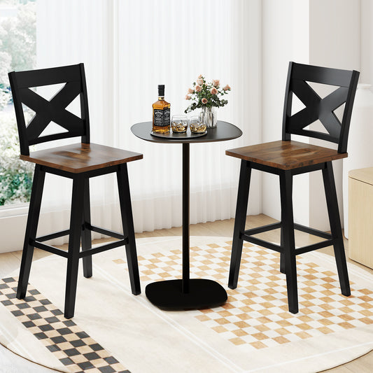 29" Rubberwood Swivel Barstools Set of 2 with Backrest and Large Seat, Black