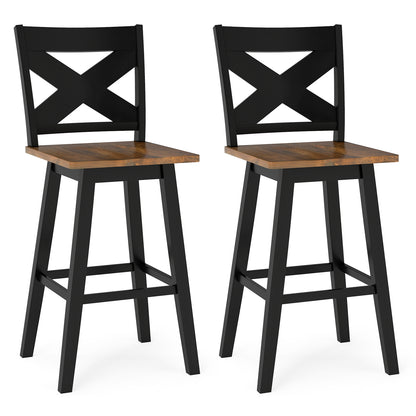 29" Rubberwood Swivel Barstools Set of 2 with Backrest and Large Seat, Black
