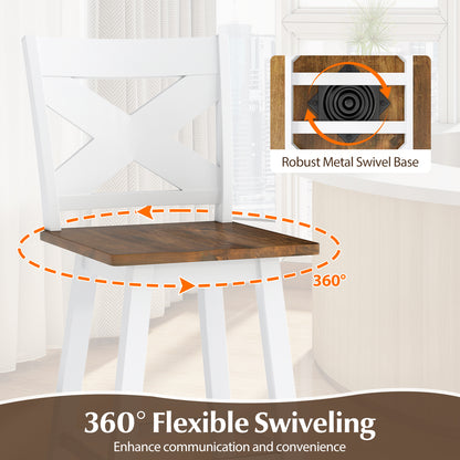 29" Rubberwood Swivel Barstools Set of 2 with Backrest and Large Seat, White