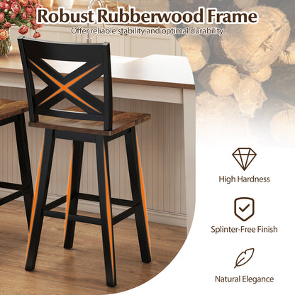 29" Rubberwood Swivel Barstools Set of 4 with Backrest and Large Seat, Black