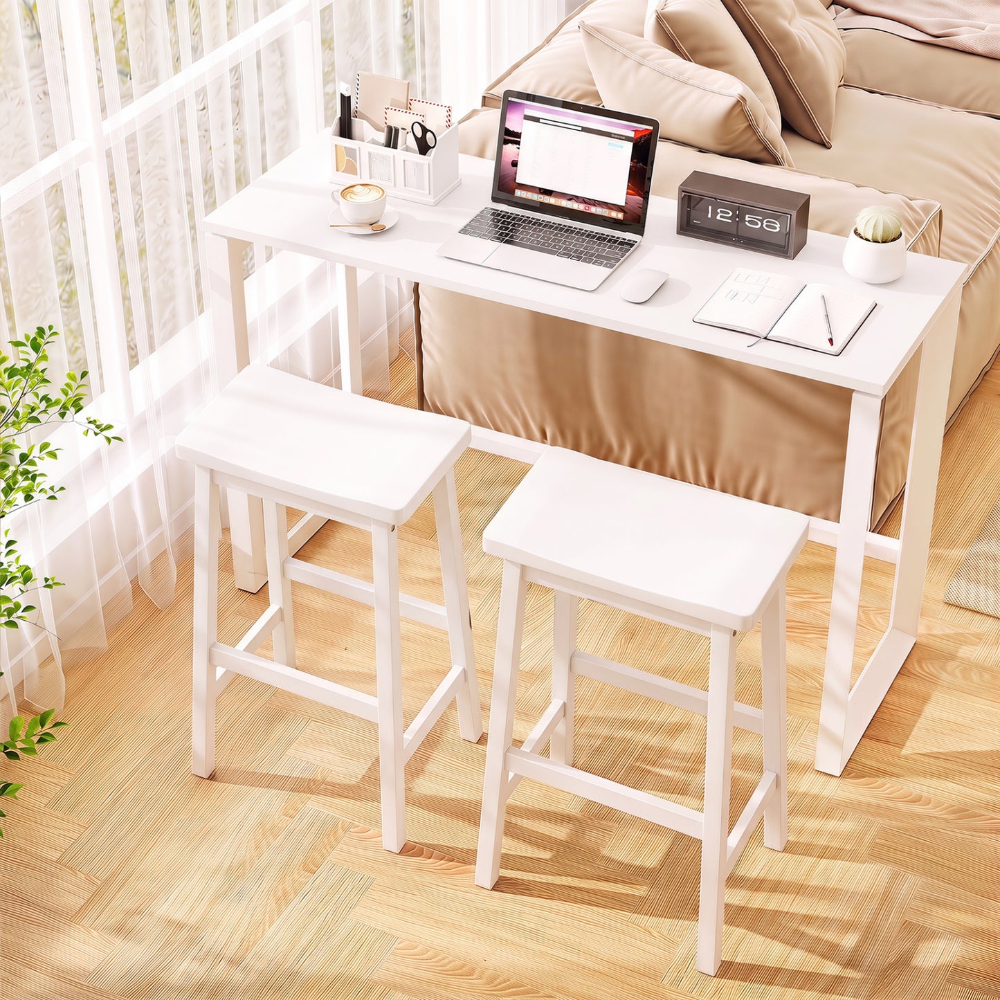 Set Of 2 Saddle-Seat Counter Stools, 29", Beige