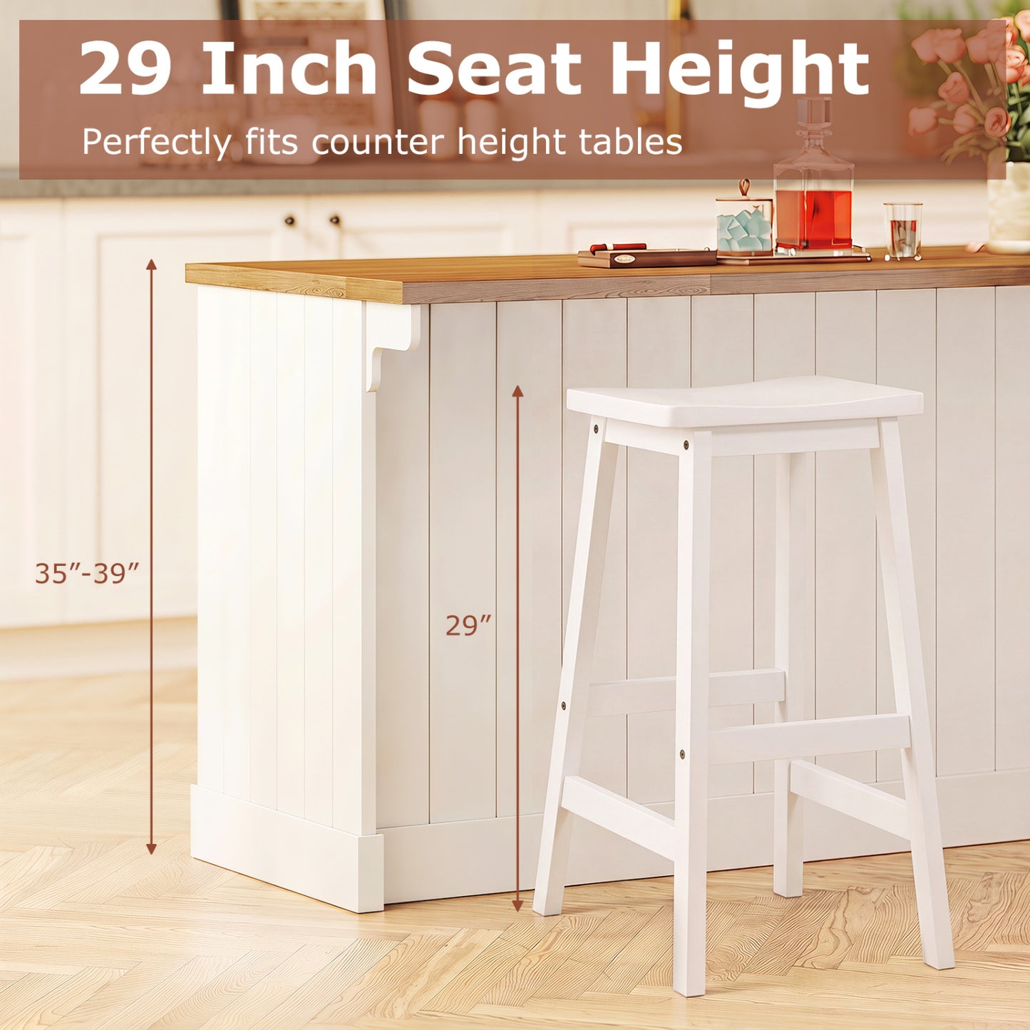 Set Of 2 Saddle-Seat Counter Stools, 29", Beige