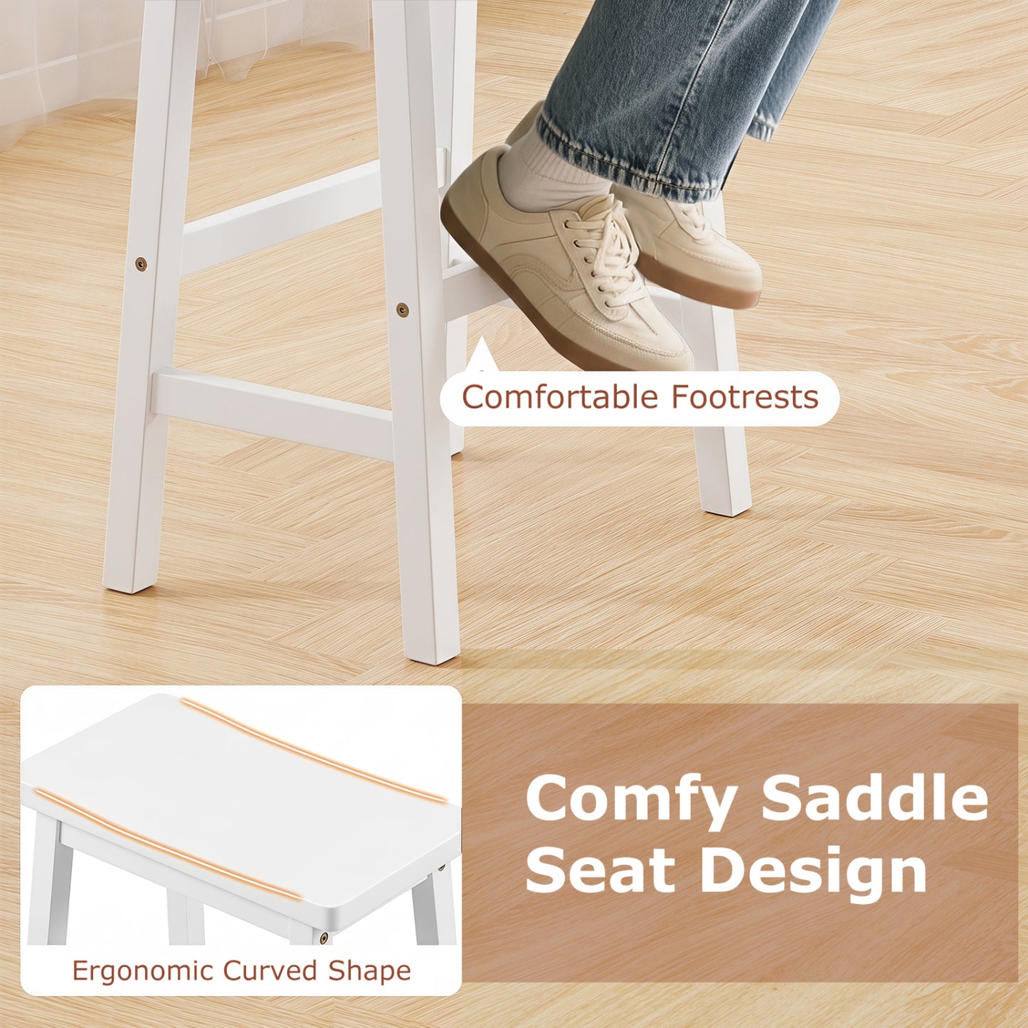 Set Of 2 Saddle-Seat Counter Stools, 29", Beige