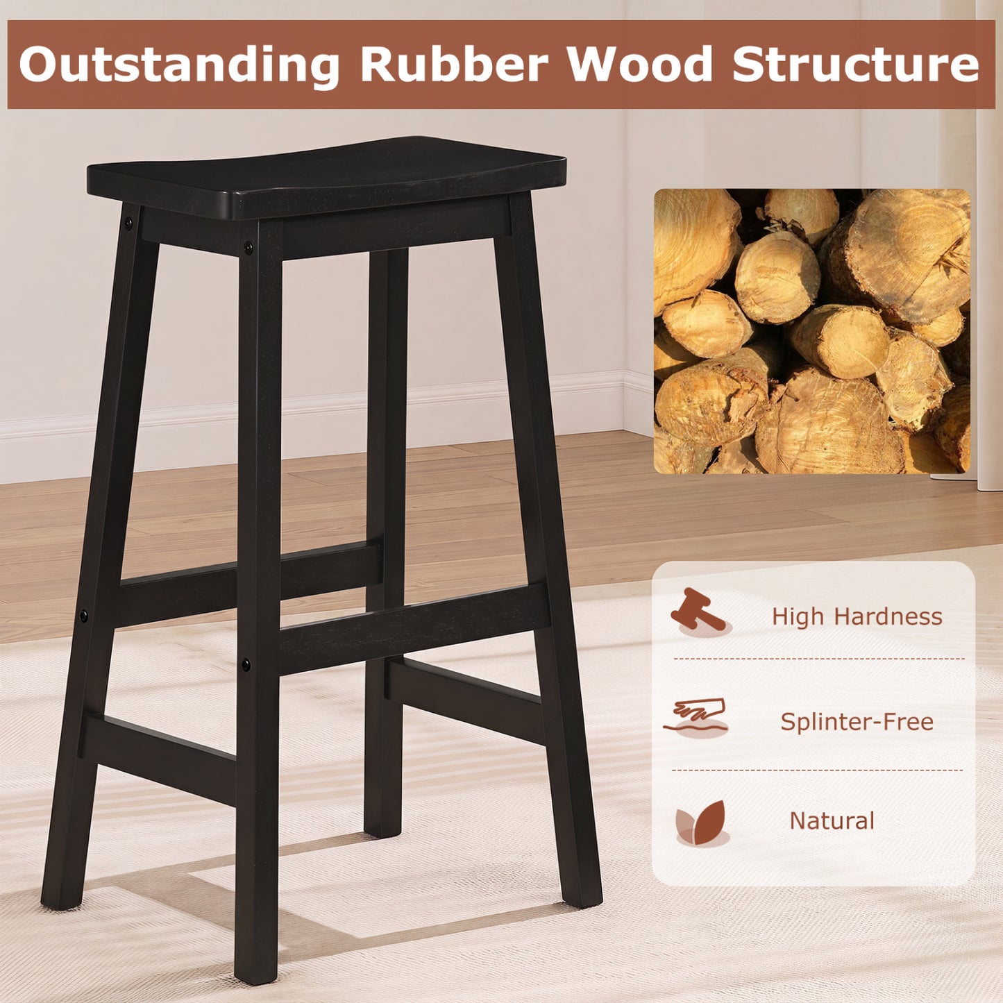 29" Saddle-Seat Counter Stools, Set of 2, Black