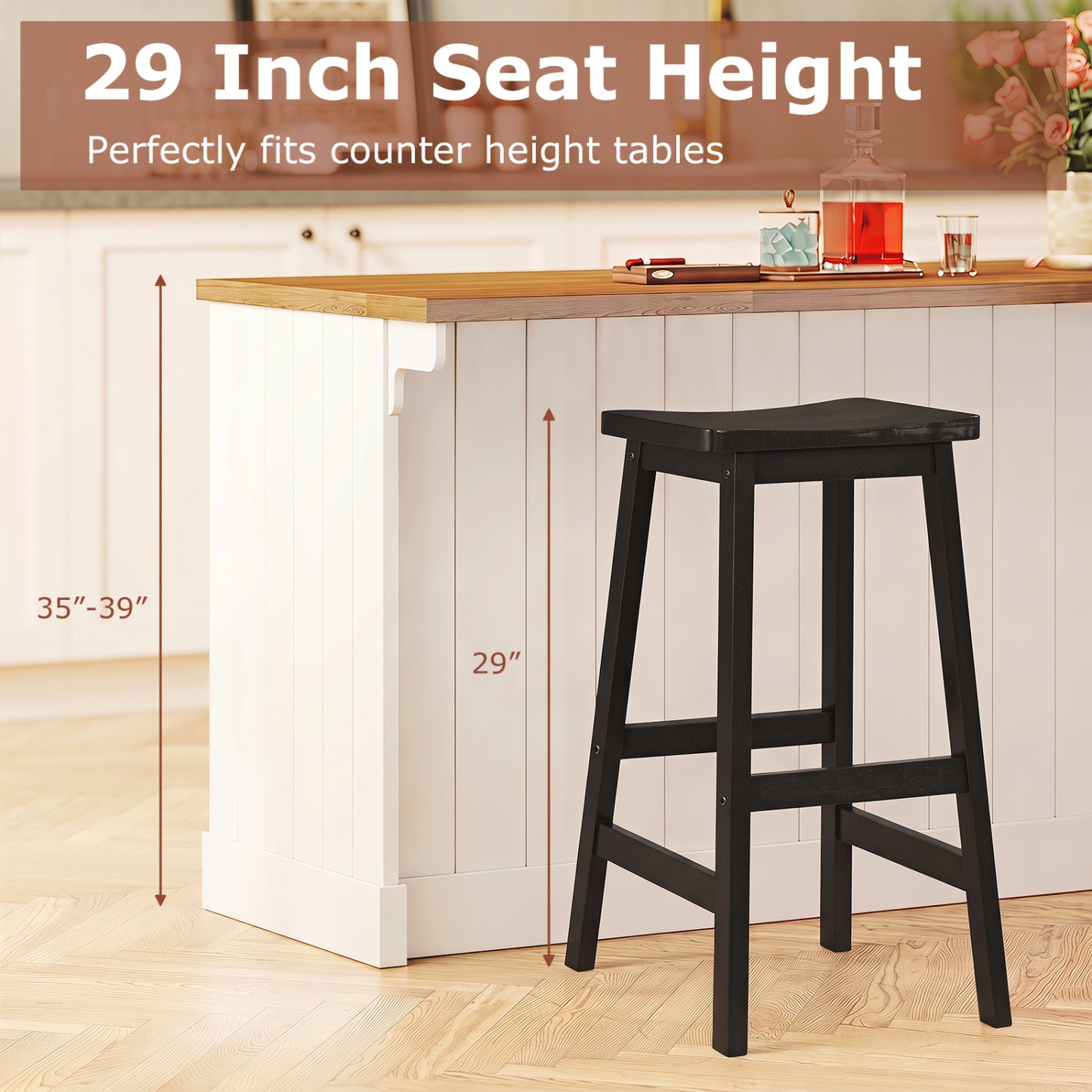 29" Saddle-Seat Counter Stools, Set of 2, Black