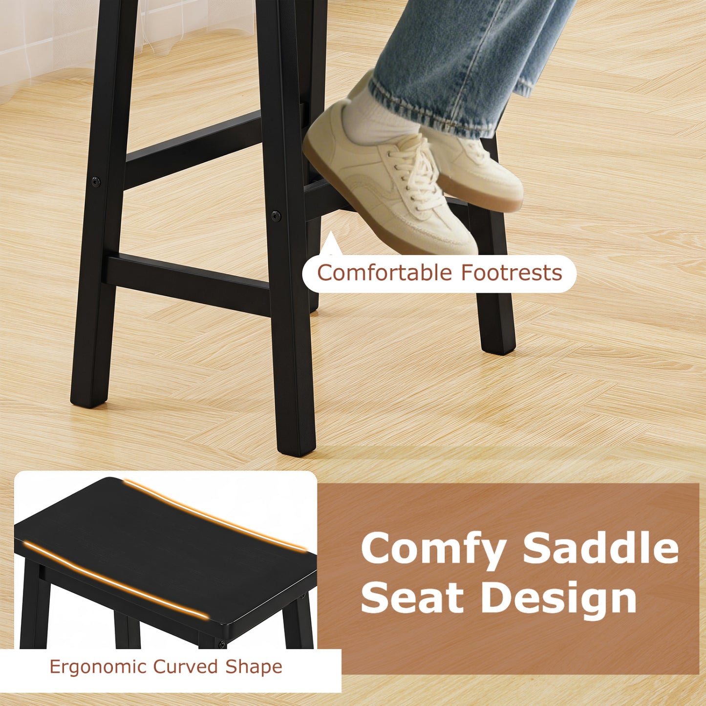 29" Saddle-Seat Counter Stools, Set of 2, Black