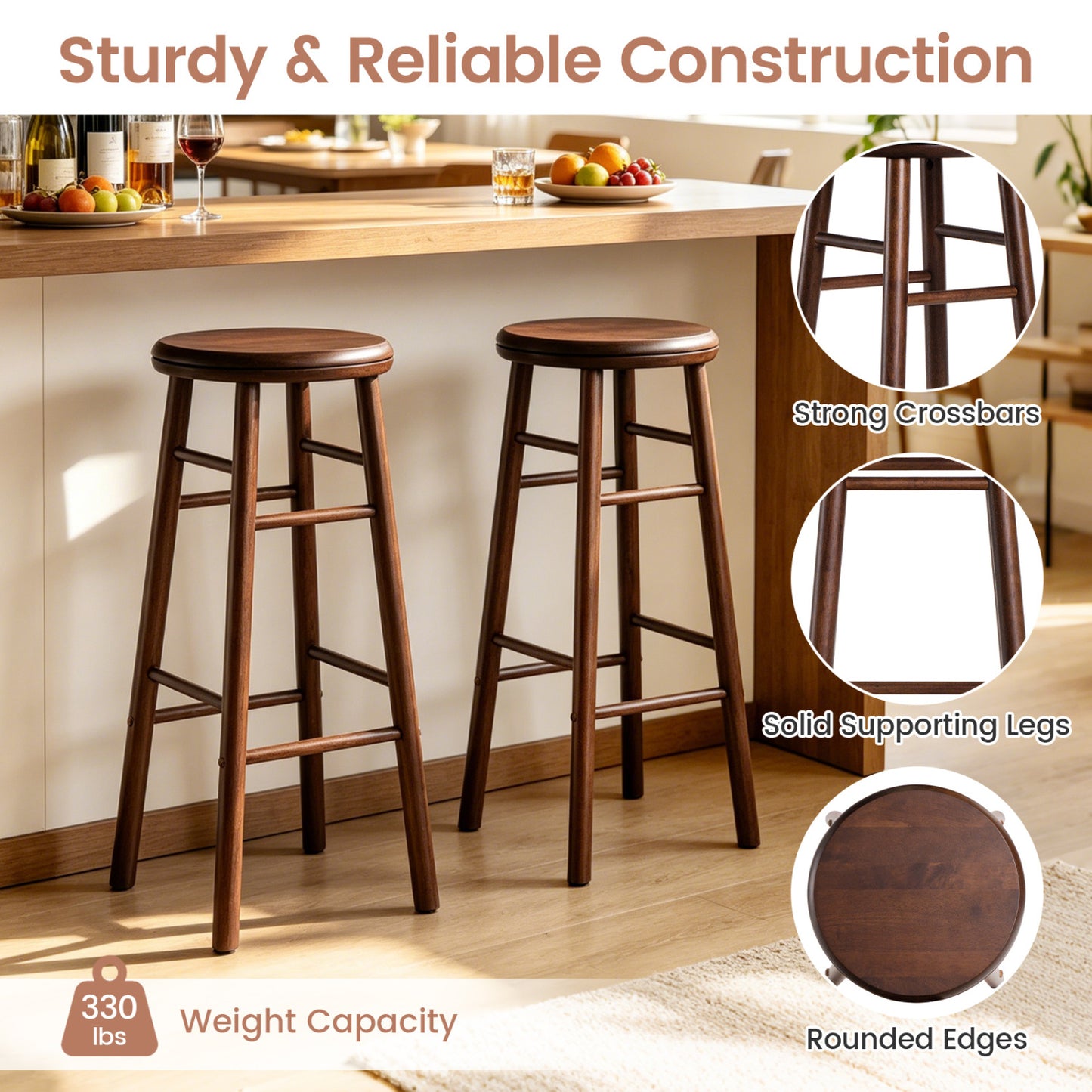 29" Swivel Bar Stools Set of 2, Walnut Bar Stools at Gallery Canada