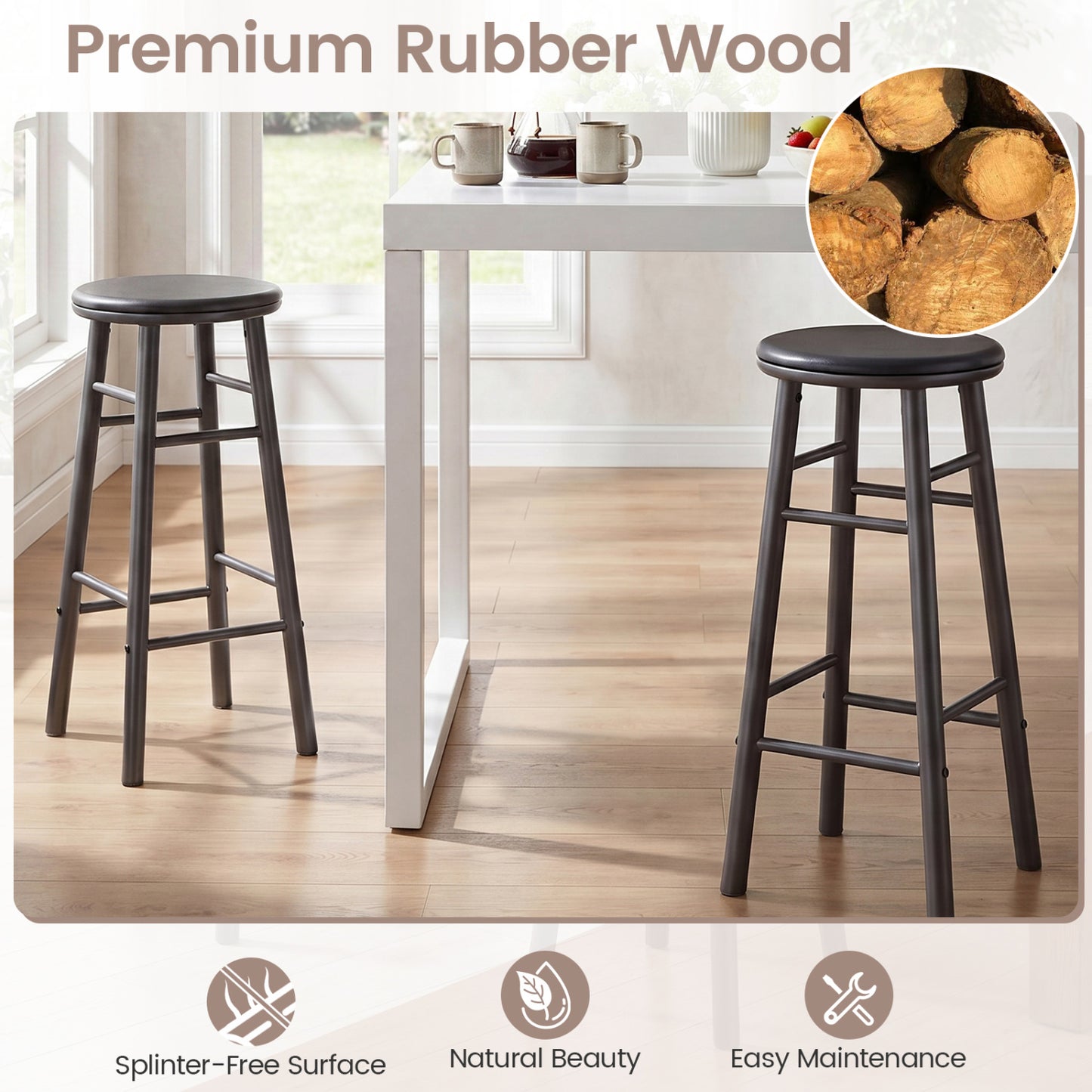 29" Swivel Bar Stools Set of 2, Gray Bar Stools at Gallery Canada
