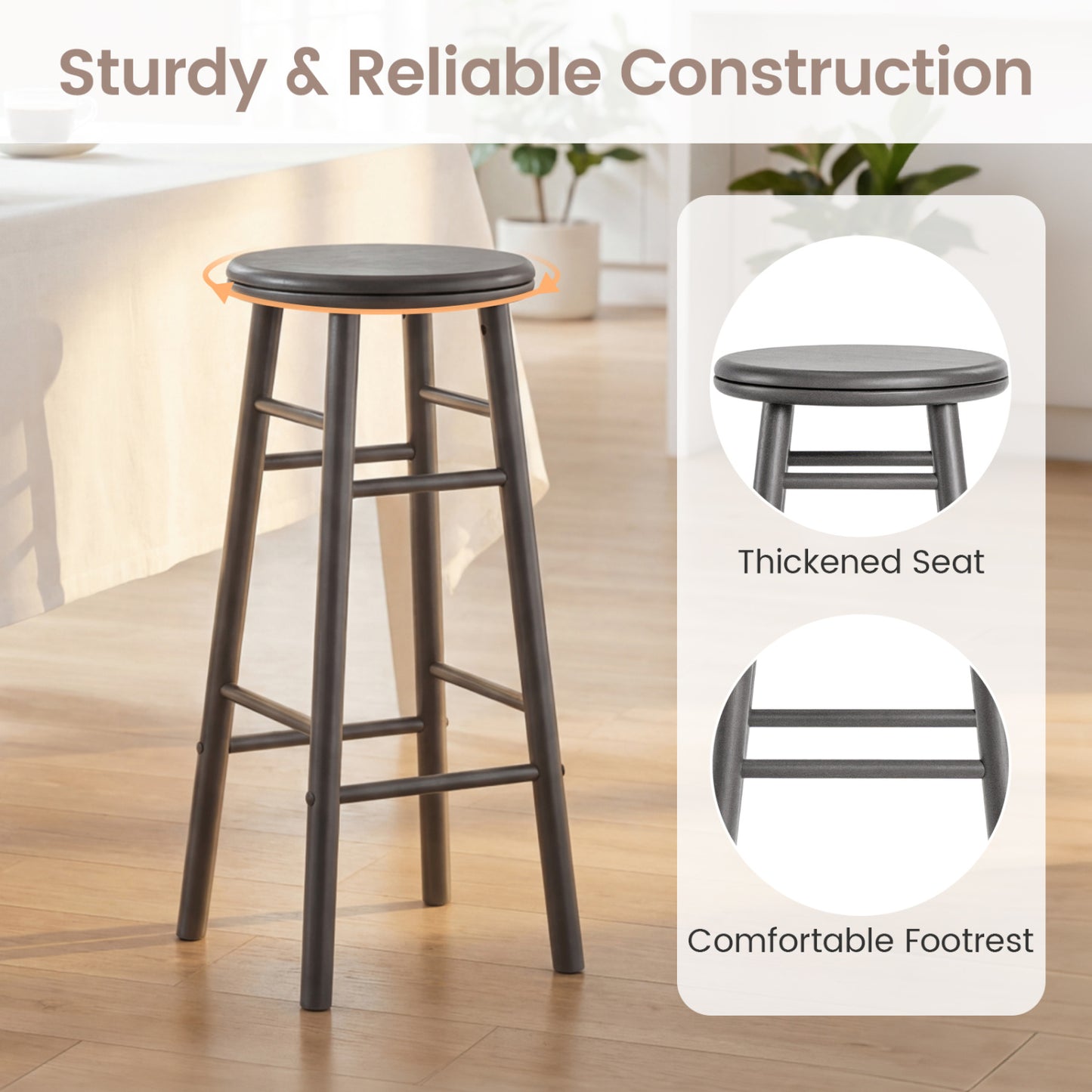 29" Swivel Bar Stools Set of 2, Gray Bar Stools at Gallery Canada