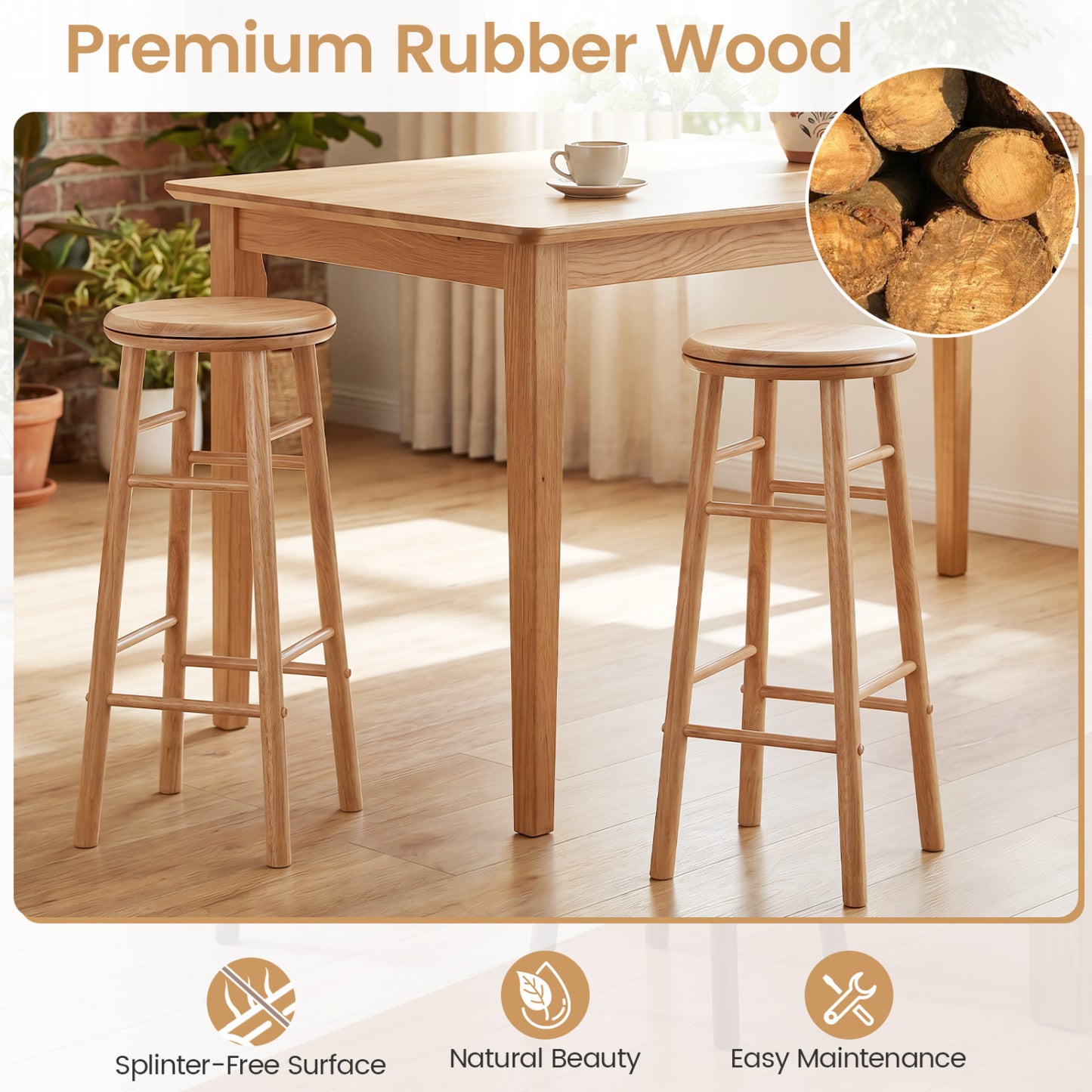 29" Swivel Bar Stools Set of 2, Natural Bar Stools at Gallery Canada