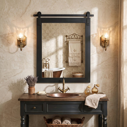 29" x 23" Rectangle Farmhouse Wall Mirror, Black