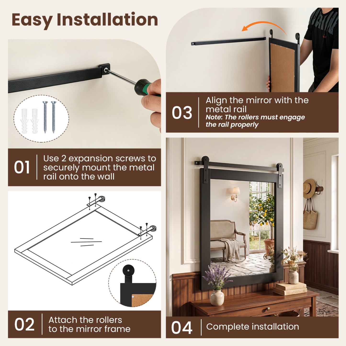 29" x 23" Rectangle Farmhouse Wall Mirror, Black