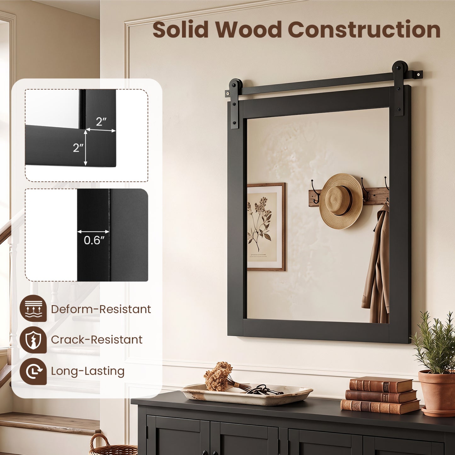 29" x 23" Rectangle Farmhouse Wall Mirror, Black