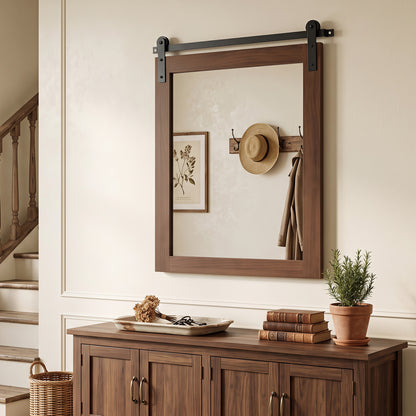 29" x 23" Rectangle Farmhouse Wall Mirror, Metal Bracket, Rustic Brown