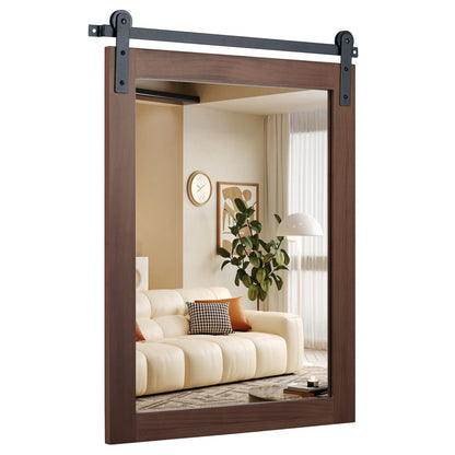 29" x 23" Rectangle Farmhouse Wall Mirror, Metal Bracket, Rustic Brown