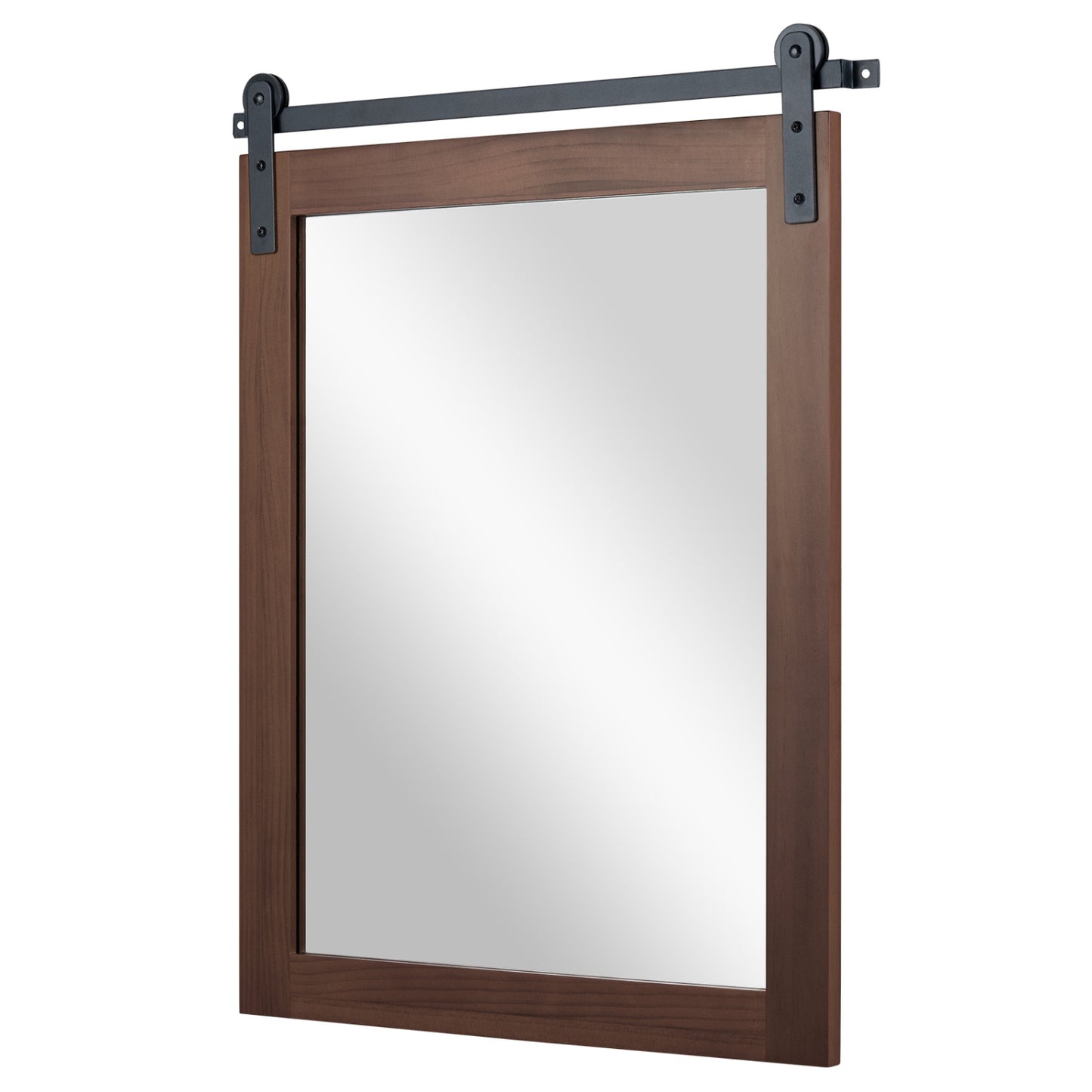 29" x 23" Rectangle Farmhouse Wall Mirror, Metal Bracket, Rustic Brown