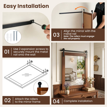 29" x 23" Rectangle Farmhouse Wall Mirror, Metal Bracket, Rustic Brown
