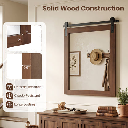 29" x 23" Rectangle Farmhouse Wall Mirror, Metal Bracket, Rustic Brown