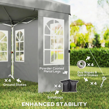 9.6 x 9.6 ft Pop Up Canopy Tent, 4 Sidewalls, UPF 50+, Light Grey