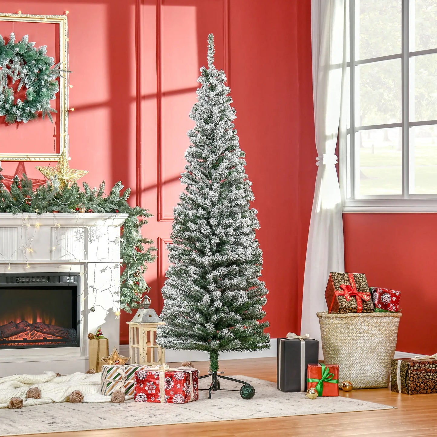 6ft Flocked Pencil Christmas Tree, Realistic Branch Tips, Green Pencil Christmas Trees at Gallery Canada