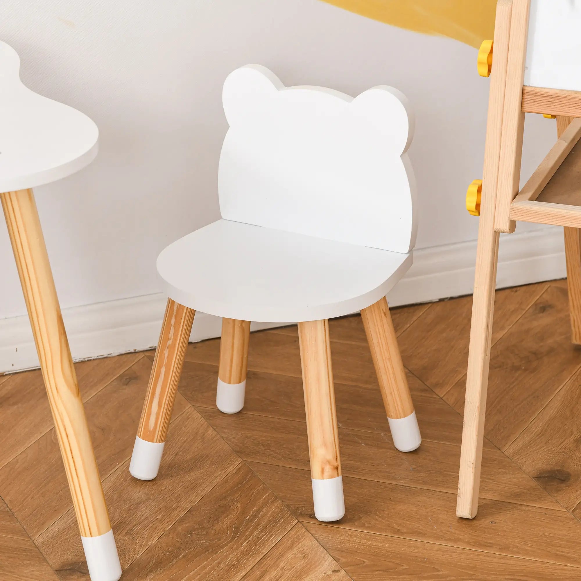 Kids Wooden Table, 2 Chairs Set, Bear Shape, Rounded Corners, White Kids Table Sets at Gallery Canada